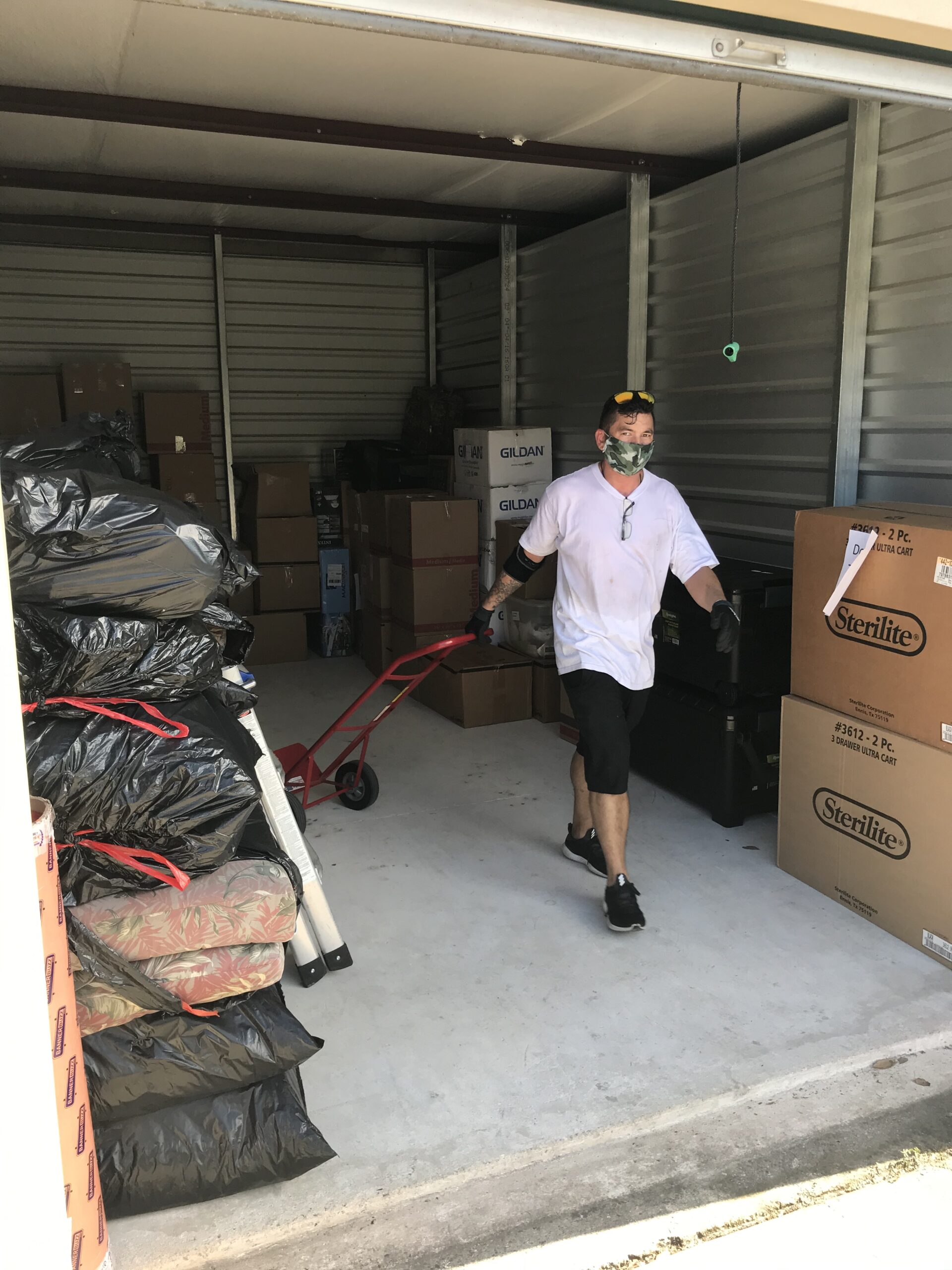 Storage bins and cart packed